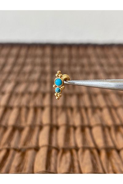 Rupen Kraft 316 L Surgical Steel Anti Allergic Turquoise Stone Lip Cartilage Helix Tragus Piercing 8Mmx1.2Mm