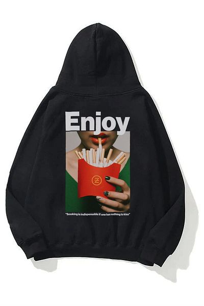 Boi Unisex Enjoy φούτερ Hoodie Black