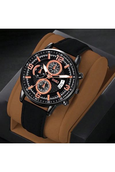 Feronnucci Men's Wristwatch Calendar Leather Band Sports Case Modern Watch St-602