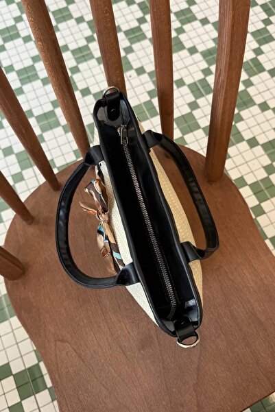 LEONAS Colorful Scarf Straw Fabric Hand and Shoulder Women's Bag Sanny Black