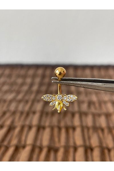 Rupen Kraft 316 L Surgical Steel Anti Allergic Bee Model Belly Piercing with Shiny Zircon Stone