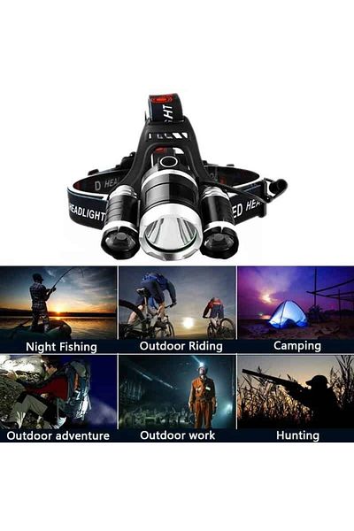 BGRJ Automotive 3 LED headlamp, flash function, 90° adjustment, 6500k, rear warning LED