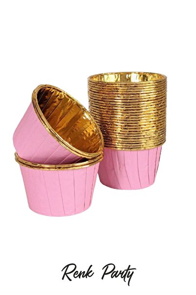 renk party Cupcake Kapsülü Pembe İçi Gold - Muffin Kalıbı - 25 Adet