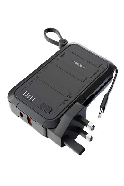 porodo 10000mAh PPS Wall Charger Power Bank with Integrated Type-C & Lightning Cable, PD 20W, 22.5W