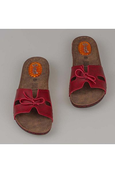 Trend Adımlar Red Women's Gel Sole Flat Bow Slippers 11-367