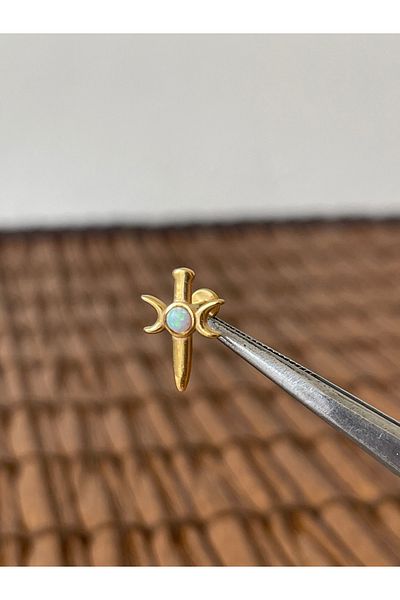 Rupen Kraft 316 L Surgical Steel Sword Moon Opal Stone Lip Cartilage Helix Tragus Piercing 8mm X 1.2mm