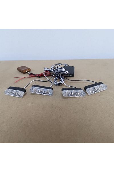 BGRJ Automotive Set of 4 red blue strobe lights, grille, remote control, 7 functions, 12V