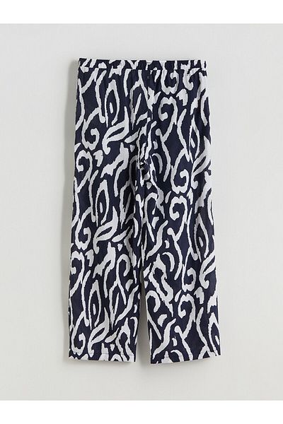 LC Waikiki Patterned Wide Leg Women's Trousers with Elastic Waist