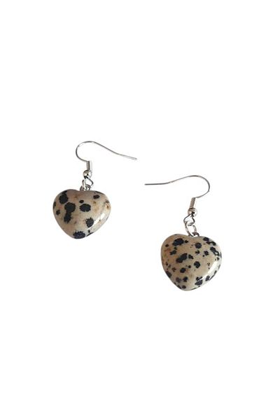 OEM Cercei pietre semipretioase, Jasp Dalmatian, bej cu pete negre, asimetric, inima, 15 x 17 mm