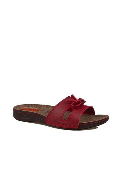 Trend Adımlar Red Women's Gel Sole Flat Bow Slippers 11-367