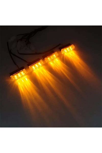 BGRJ Automotive Set of 4 yellow strobe lights for the grille, remote control, 7 functions, 12V