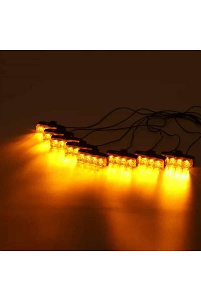 BGRJ Automotive Set of 8 yellow strobe lights for the grille, remote control, 7 functions, 12V