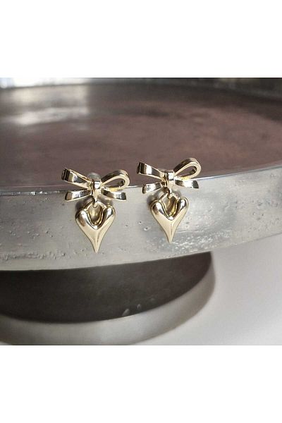 Ivory Pearl Heart Design Bow Earrings