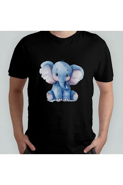 Pixxa Cute Elephant - Elephant Unisex 100% Cotton Crew Neck T-Shirt Model 2