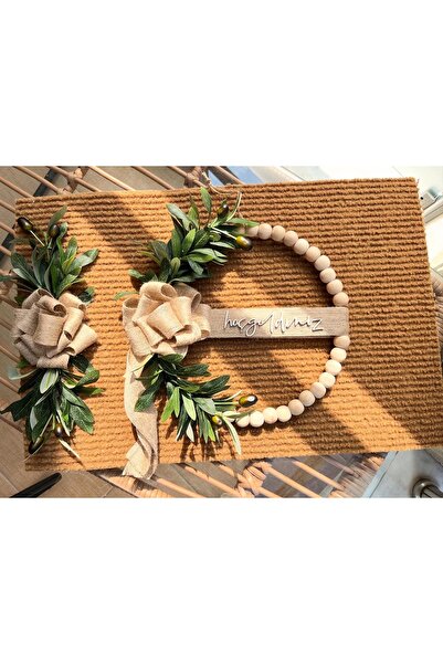 Home 3’lü zeytin kapı süsü seti, sepet, kapı süsü , paspas