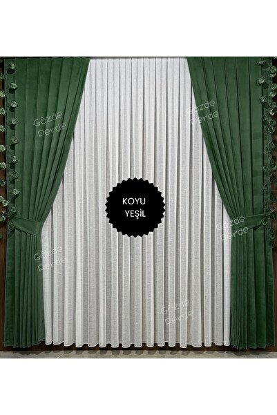 SAYDEMİR HOME Koyu Yeşil Fon Perde Seyrek Pile 1/2 – Modern Kalın Kadifemsi A...