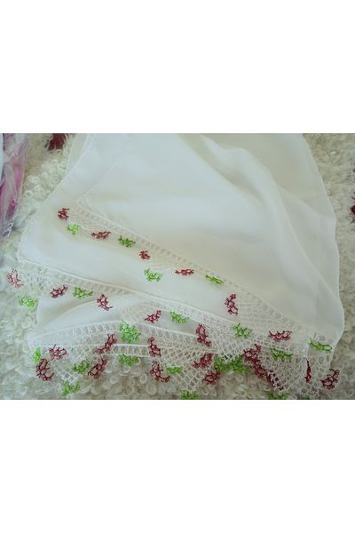 hoaryage Hand Made Needle Embroidered Prayer Cover Dowry Mevlüt Head Scarf Crepe Fabric