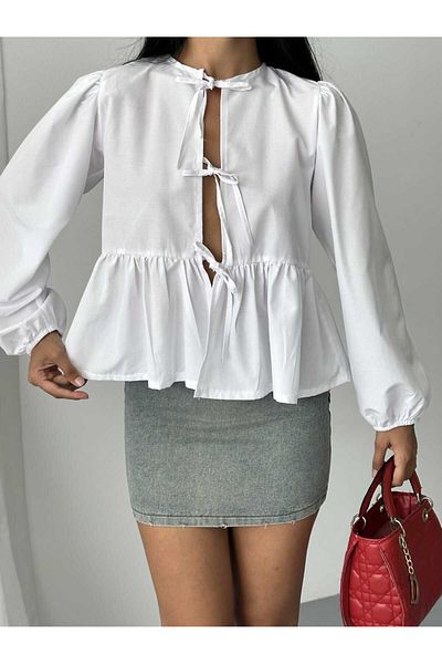 GALAVİP Women's Cotton Poplin Fabric Bow Shirt