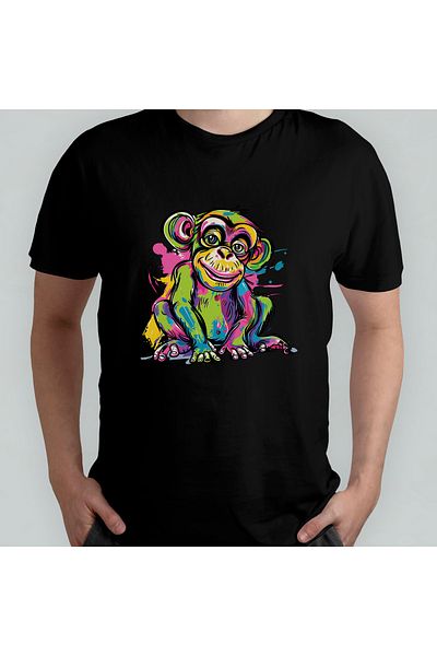 Pixxa Cute Monkey Unisex 100% Cotton Crew Neck T-Shirt Model 2