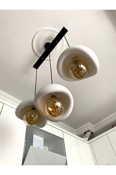 DREAM MODE CAKA TEPSİLİ 3 Lü Sarkıt Avize Rustik E27 Modern Avize Beton Görünüm Bohem (RUSTİK AMPUL HEDİYELİ)