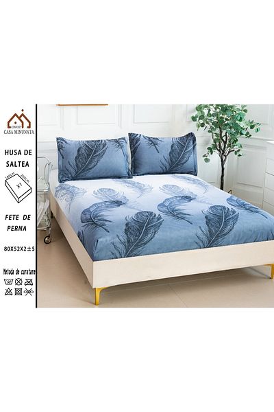 FIONNA.RO Satin Cotton Elasticated Pillowcase 180x200cm - Feathers