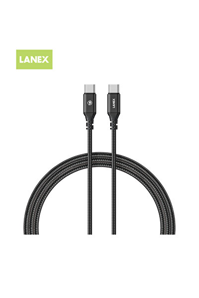 Lanex كيبل لانيكس LS30CC من Type-C إلى Type-C بطول 1 متر قماش بقوة 60 وات اسود