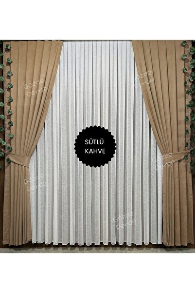 SAYDEMİR HOME Sütlü Kahve Fon Perde Seyrek Pile 1/2 – Modern Kalın Kadifemsi ...