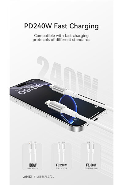 Lanex Lanix LS55CL Silicone Cable 1.5m, 30W PD Fast Charging, USB-C to Lightning, Compatible with iPhone and iPad