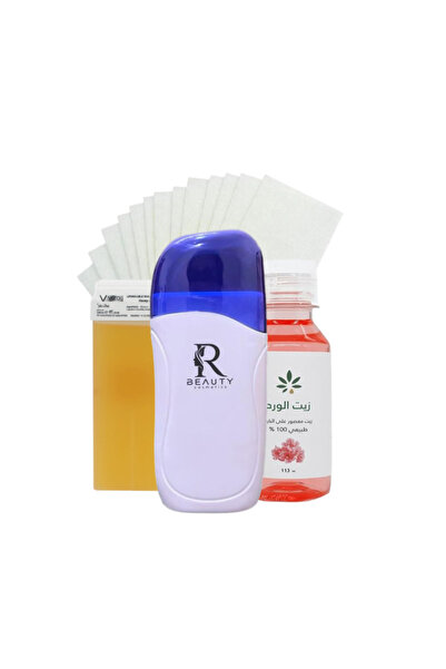 HERB AND OIL مجموعة إزالة الشعر تتكون من جهاز تسخين الشمع الاحترافي وخرطوشة شمع النحل وزيت السعد 113مل و100 منديل