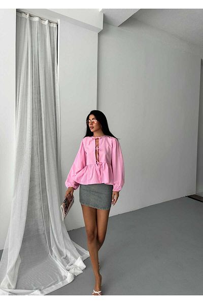 GALAVİP Women's Cotton Poplin Fabric Bow Shirt