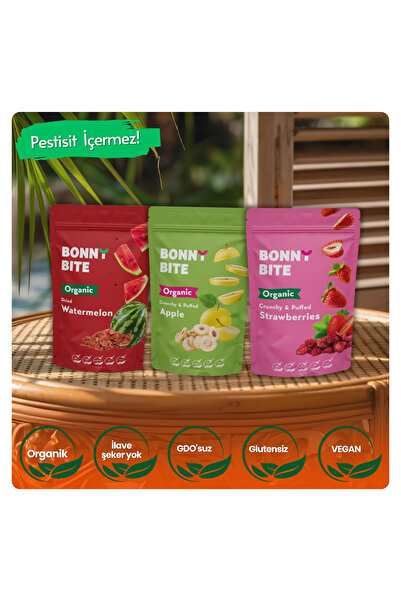 Bonny Bite بطيخ عضوي مجفف، تفاح وفراولة، 3 عبوات