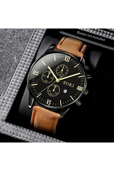 Feronnucci Roman Numeral Men's Wrist Watch - Classic Quartz Watch with Leather Band St-605