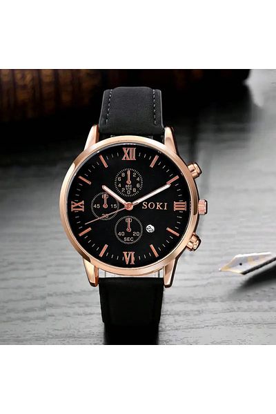 Feronnucci Men's Wristwatch Black Dial Rose Gold St-604