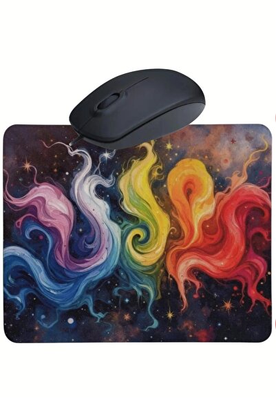 usin Rengarenk Desenli Mouse Pad+ Kablolu Mouse Bilgisayar Faresi Notebook PC Windows Uyumlu Mause