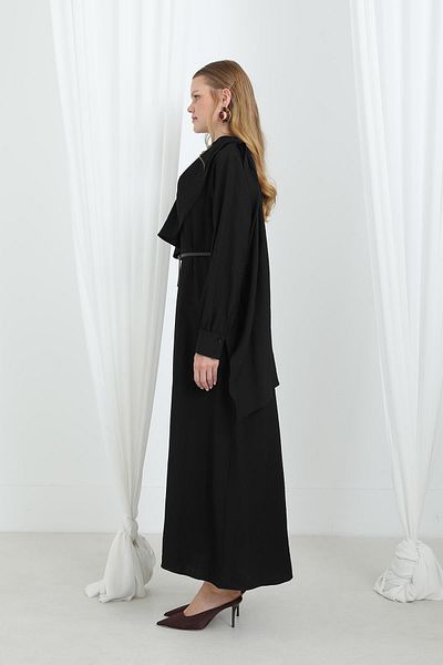 Puane Women's Shawl Collar Belted Long Dress-12629Elb