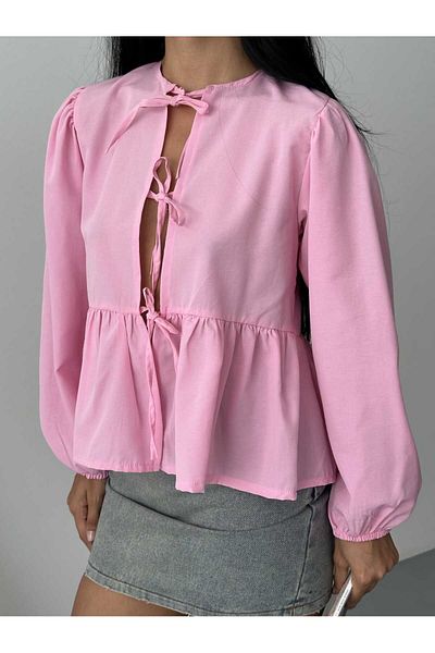 GALAVİP Women's Cotton Poplin Fabric Bow Shirt