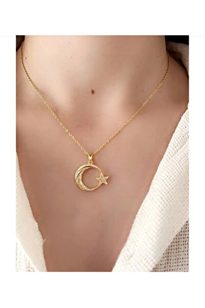 DELLS ACCESSORY Ay Yıldız Paslanmaz Çelik Gold Kolye Kalbinde Taşıdığın Anlam