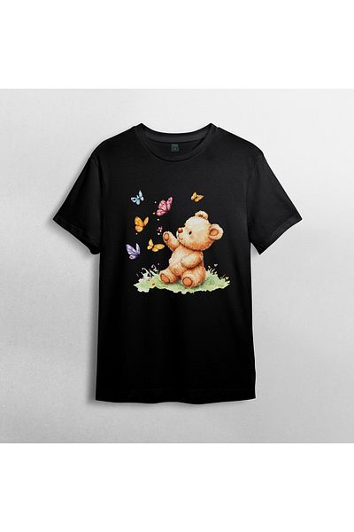 Pixxa Cute Bear - Bear Unisex 100% Cotton Crew Neck T-Shirt Model 4