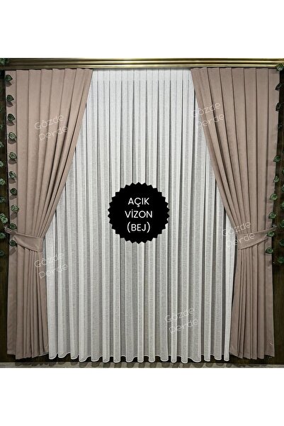 SAYDEMİR HOME Açık Vizon Bej Taş Fon Perde Seyrek Pile 1/2 – Modern Kalın Kadifemsi Ada Fon Perde Tek Kanat