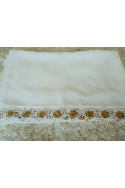 hoaryage Hand Made Needle Embroidered Prayer Cover Dowry Mevlüt Head Scarf Crepe Fabric