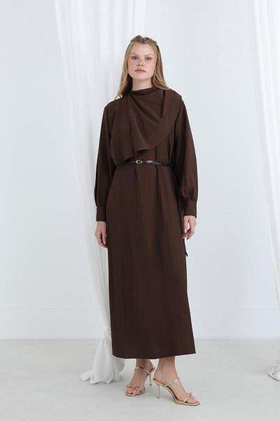 Puane Women's Shawl Collar Belted Long Dress-12629Elb