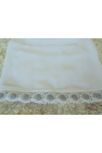 hoaryage Hand Made Needle Embroidered Prayer Cover Dowry Mevlüt Head Scarf Crepe Fabric