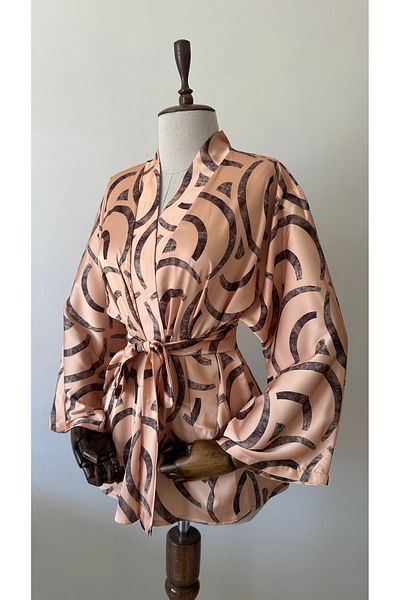 Glowear Atelier Patterned Satin Belted Design Kimono