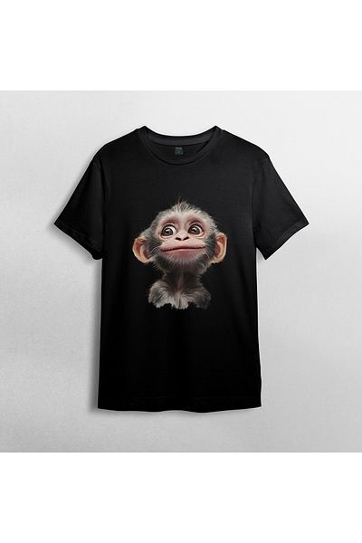 Pixxa Cute Monkey Unisex 100% Cotton Crew Neck T-Shirt Model 1
