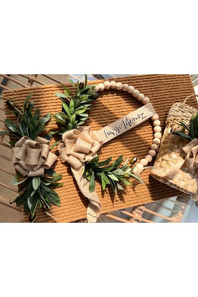 Home Set of 3 Olive Door Ornaments, Basket, Door Ornament, Doormat