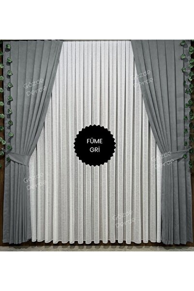 SAYDEMİR HOME Füme Gri Fon Perde Seyrek Pile 1/2 – Modern Kalın Kadifemsi Ada...