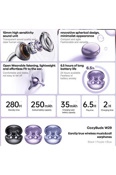 REDz Accessories Căști Bluetooth REMAX W29 CozyBuds, capacitate 250mAh, clipsabile, albastre