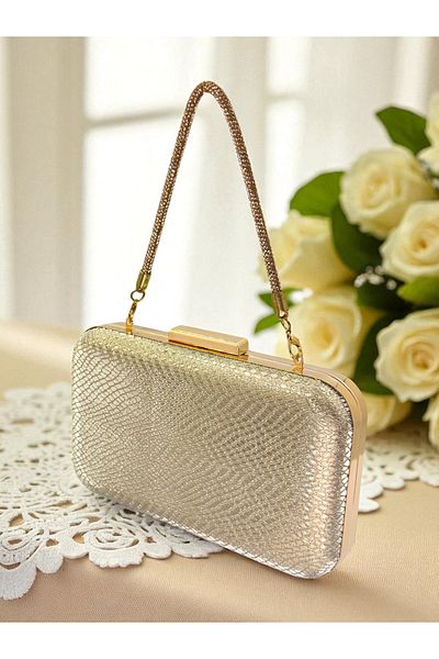 Biçanta Gold Gold Gold Color Laser Snake Pattern Evening Dress Bag Night Wedding Wedding Engagement Graduation Portfolio