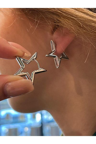 Accessories أقراط نسائية أنيقة على شكل نجمة فضية اللون من Hei للاستخدام اليومي