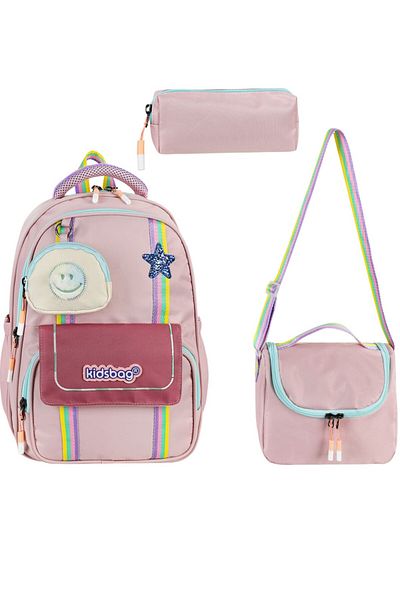 ms mixxstore Primary School Bag with Orthopedic Back Support, Foil Lunchbox and Pen Holder